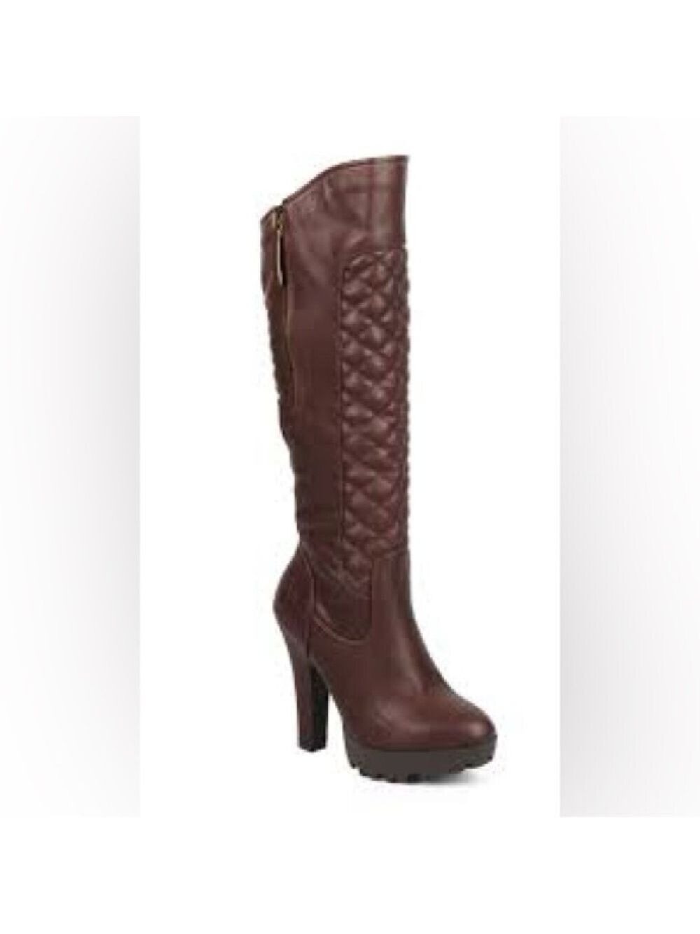 Women’s Wild Diva Lounge Brown Quilted Lug Heel Knee High Boots Size 7 US!